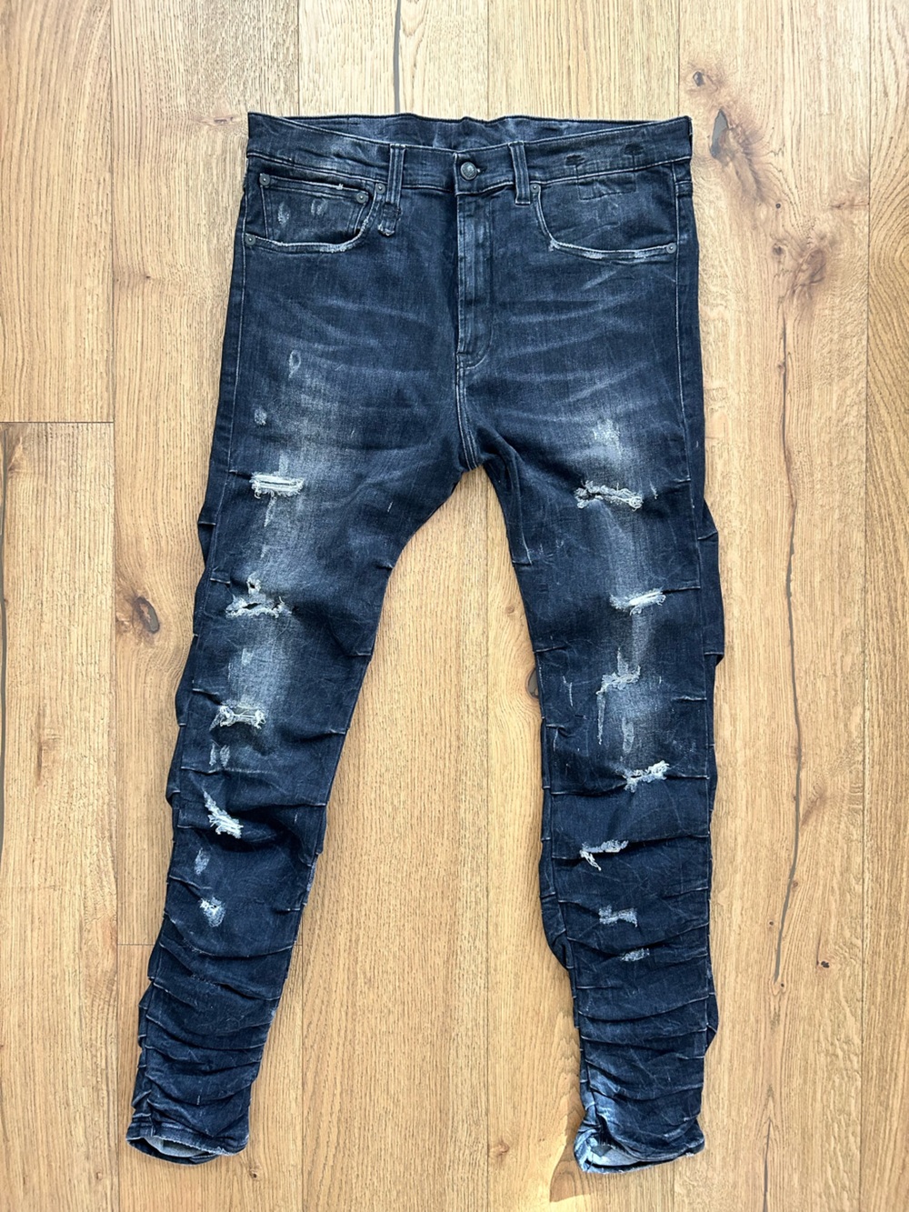 R 13 Men's Distressed Black Skinny Jeans